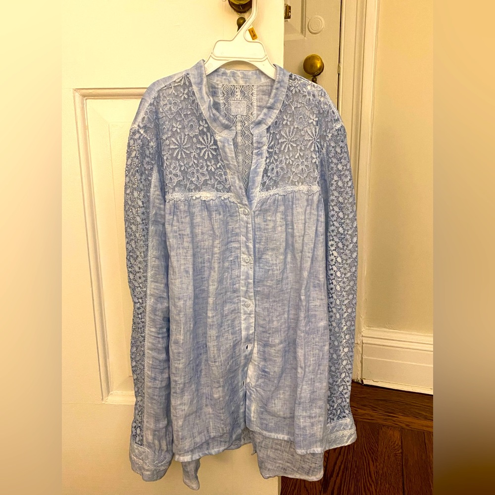 Beautiful Linen Top with Intricate Cut Out Detail